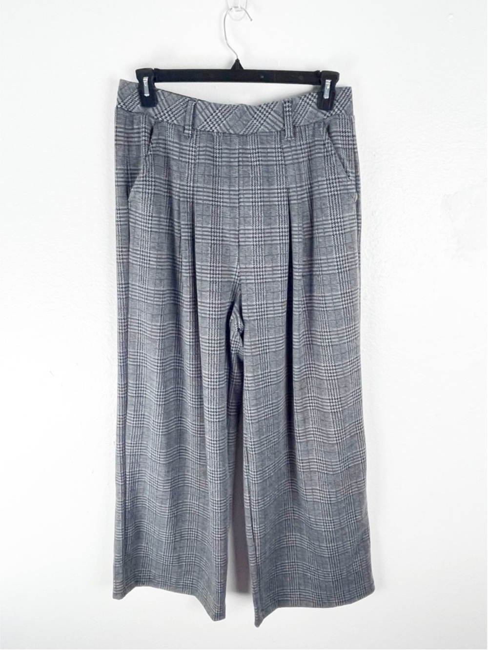 HALARA Gray Plaid Ultra High Rise Wide Leg Pockets Pull On Pants Trousers Large